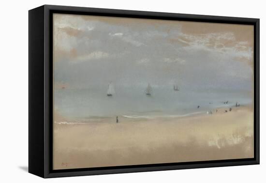 Au bord de la mer, sur une plage, trois voiliers au loin-Edgar Degas-Framed Stretched Canvas