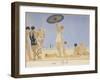 Au lido People on a beach-Georges Barbier-Framed Giclee Print