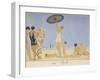 Au lido People on a beach-Georges Barbier-Framed Giclee Print