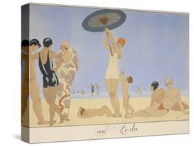 Au lido People on a beach-Georges Barbier-Stretched Canvas