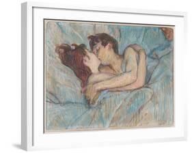 Au Lit: Le Baiser, 1892 (Peinture À L’Essence on Board)-Henri de Toulouse-Lautrec-Framed Giclee Print