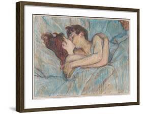 Au Lit: Le Baiser, 1892 (Peinture À L’Essence on Board)-Henri de Toulouse-Lautrec-Framed Giclee Print