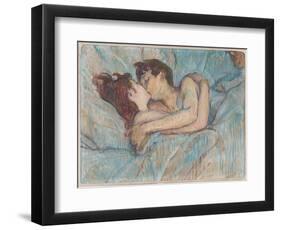 Au Lit: Le Baiser, 1892 (Peinture À L’Essence on Board)-Henri de Toulouse-Lautrec-Framed Premium Giclee Print