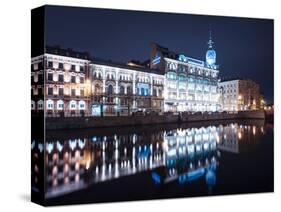 Au Pont Rouge Department Store at night, St. Petersburg, Leningrad Oblast, Russia-Ben Pipe-Stretched Canvas