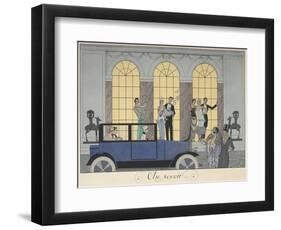 Au revoir People leaving in a car People in evening dress-Georges Barbier-Framed Giclee Print