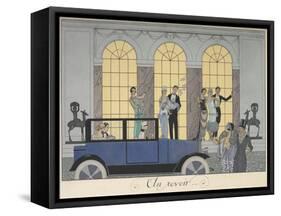 Au revoir People leaving in a car People in evening dress-Georges Barbier-Framed Stretched Canvas