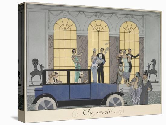 Au revoir People leaving in a car People in evening dress-Georges Barbier-Stretched Canvas