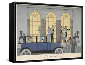 Au revoir People leaving in a car People in evening dress-Georges Barbier-Framed Stretched Canvas