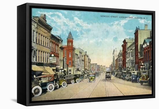 Auburn, New York - Eastern View Down Genesee Street-Lantern Press-Framed Stretched Canvas