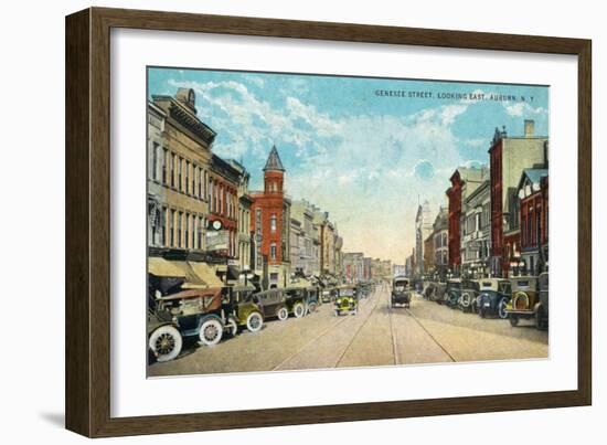Auburn, New York - Eastern View Down Genesee Street-Lantern Press-Framed Art Print