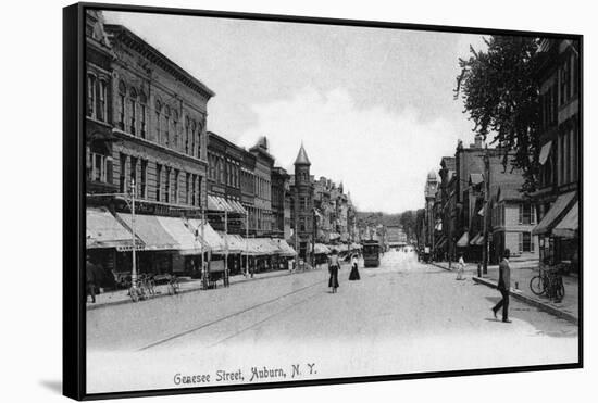 Auburn, New York - View Down Genesee Street-Lantern Press-Framed Stretched Canvas