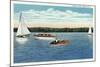 Auburn, New York - View of Sail and Motor Boats on Owasco Lake-Lantern Press-Mounted Art Print