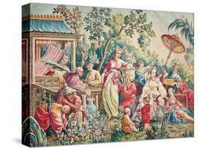 Aubusson Cartoon for a Wall Hanging of Figures in an Oriental Garden (Oil on Canvas)-French School-Stretched Canvas