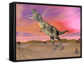 Aucasaurus Dinosaur Roaring in the Desert by Sunset-null-Framed Stretched Canvas