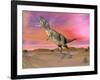 Aucasaurus Dinosaur Roaring in the Desert by Sunset-null-Framed Art Print