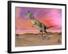 Aucasaurus Dinosaur Roaring in the Desert by Sunset-null-Framed Art Print