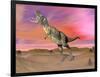 Aucasaurus Dinosaur Roaring in the Desert by Sunset-null-Framed Art Print
