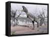 Aucasaurus Dinosaur Roaring in the Desert-null-Framed Stretched Canvas