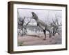 Aucasaurus Dinosaur Roaring in the Desert-null-Framed Art Print