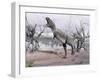 Aucasaurus Dinosaur Roaring in the Desert-null-Framed Art Print