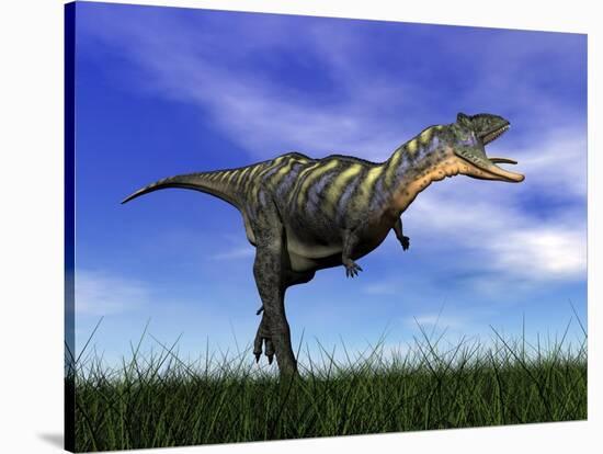 Aucasaurus Dinosaur Running in the Grass-null-Stretched Canvas