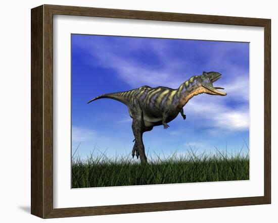 Aucasaurus Dinosaur Running in the Grass-null-Framed Art Print