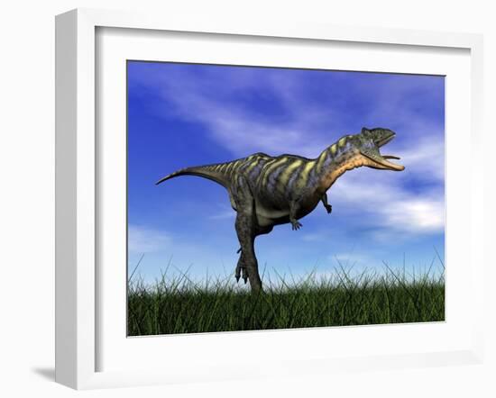 Aucasaurus Dinosaur Running in the Grass-null-Framed Art Print