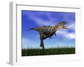 Aucasaurus Dinosaur Running in the Grass-null-Framed Art Print