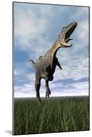 Aucasaurus Dinosaur Running on the Green Grass with Mouth Open-null-Mounted Art Print