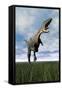 Aucasaurus Dinosaur Running on the Green Grass with Mouth Open-null-Framed Stretched Canvas