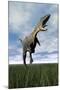 Aucasaurus Dinosaur Running on the Green Grass with Mouth Open-null-Mounted Art Print