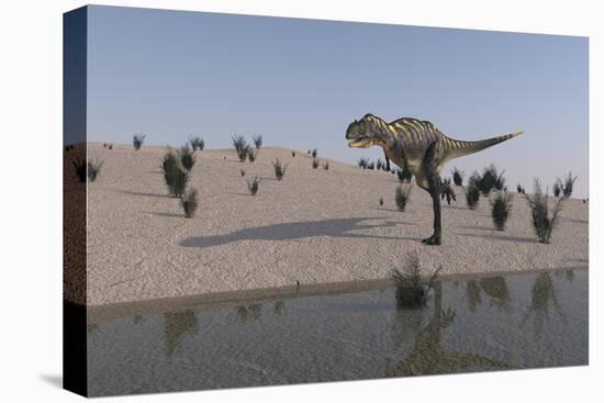 Aucasaurus Running Along the Shore-null-Stretched Canvas