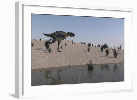 Aucasaurus Running Along the Shore-null-Framed Art Print