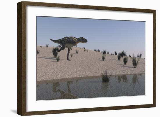 Aucasaurus Running Along the Shore-null-Framed Art Print