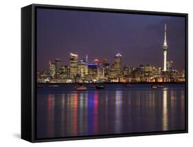 Auckland Cbd, Skytower and Waitemata Harbor, North Island, New Zealand-David Wall-Framed Stretched Canvas