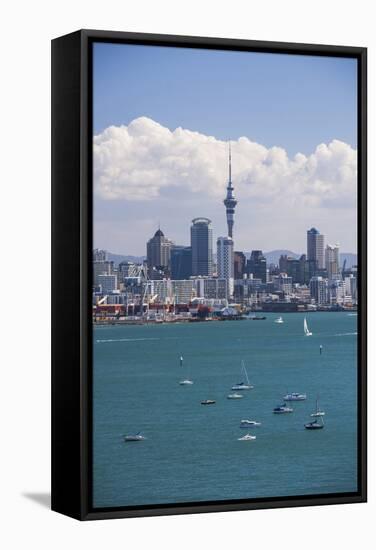 Auckland City Skyline and Auckland Harbour Seen from Devenport, North Island, New Zealand, Pacific-Matthew Williams-Ellis-Framed Stretched Canvas