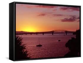 Auckland Harbour Bridge and Waitemata Harbour at Dusk, New Zealand-David Wall-Framed Stretched Canvas