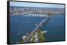 Auckland Harbour Bridge and Waitemata Harbour, Auckland, North Island, New Zealand-David Wall-Framed Stretched Canvas