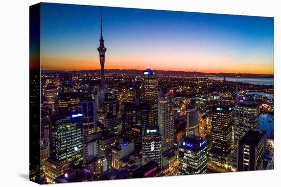 Auckland, New Zealand. The Auckland Skytower and harbor at night.-Micah Wright-Stretched Canvas