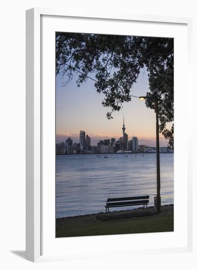 Auckland Skyline at Night Seen from Bayswater, Auckland, North Island, New Zealand, Pacific-Matthew Williams-Ellis-Framed Photographic Print