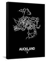 Auckland Street Map Black-NaxArt-Framed Stretched Canvas