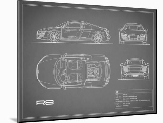 Audi R8 V10-Grey-Mark Rogan-Mounted Art Print