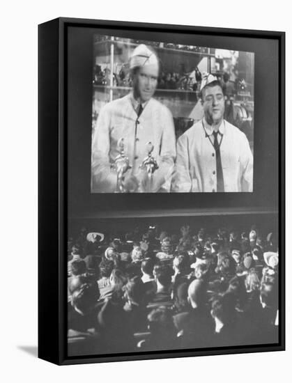 Audience at Omaha Theater Watching Abbott and Costello in Feature Picture "Who Done It"-Alfred Eisenstaedt-Framed Stretched Canvas