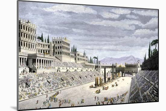 Audience Cheering Charioteersin the Circus Maximus, Ancient Rome-null-Mounted Premium Giclee Print