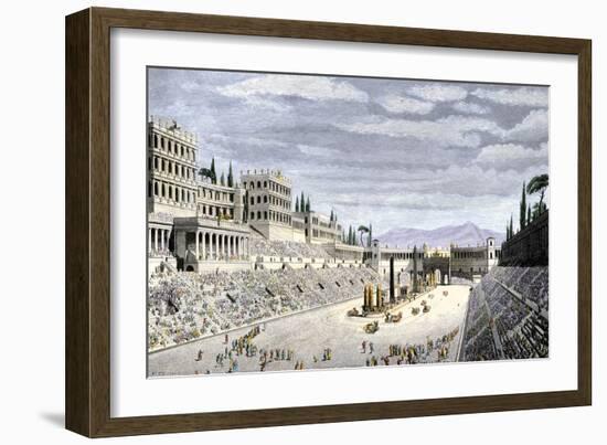 Audience Cheering Charioteersin the Circus Maximus, Ancient Rome-null-Framed Giclee Print