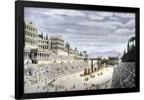 Audience Cheering Charioteersin the Circus Maximus, Ancient Rome-null-Framed Premium Giclee Print