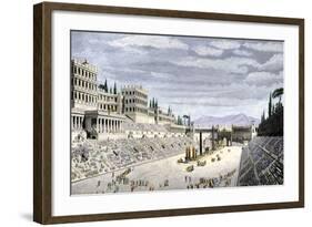 Audience Cheering Charioteersin the Circus Maximus, Ancient Rome-null-Framed Giclee Print