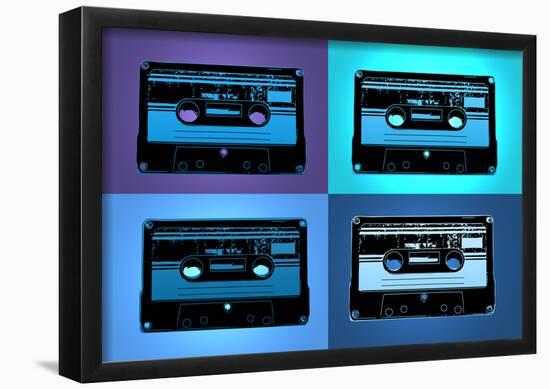 Audio Cassette Tapes Blue Pop Art Print Poster-null-Framed Poster