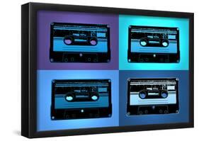 Audio Cassette Tapes Blue Pop Art Print Poster-null-Framed Poster