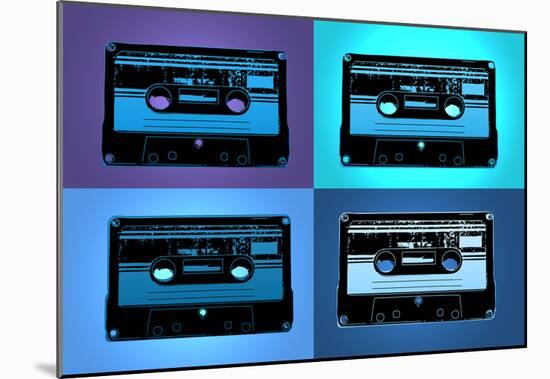 Audio Cassette Tapes Blue Pop Art Print Poster-null-Mounted Poster